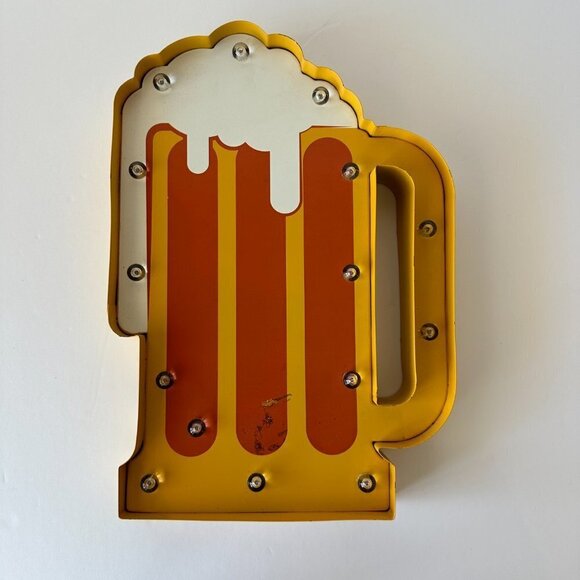 Vintage Tin Metal Yellow & Orange Light Up Beer Mug Wall Decor - Picture 2 of 6